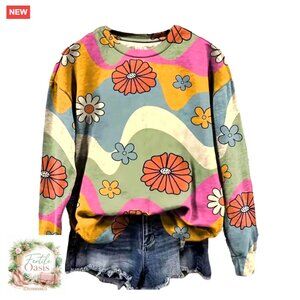 Long Sleeve Floral Sweatshirt Boho Cottagecore Pullover Oversized Casual Autumn